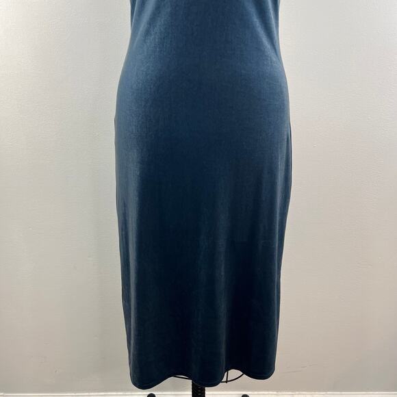 UNIQLO Velour Velvet Blue Slip Camisole Midi Dress Spaghetti Strap V-Neck S - Picture 3 of 8